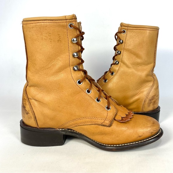 Laredo Kiltie Tan Leather Tassel Western Boots Made In USA Size Womens 6 - Picture 5 of 8
